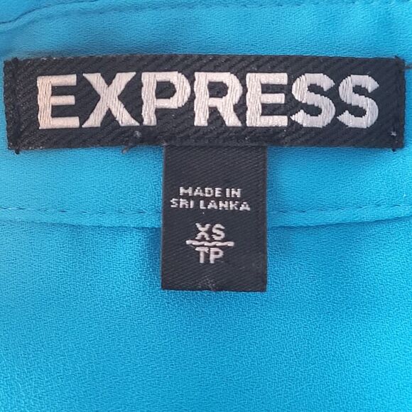 Express X-Small Sleeveless Teal Blouse Collared Button Shirttail Front Pockets - Picture 2 of 10